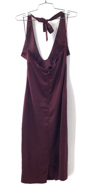 New Jason Wu Women's Burgundy Satin Halter Cowl Neck Midi Dress Size S