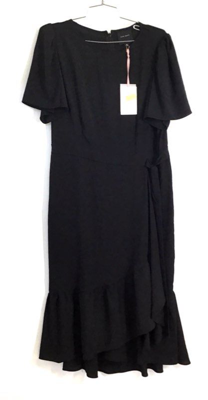Alex Marie Women's Shelley Black Ruffle Short Sleeve Wrap Dress NWT Sz 10