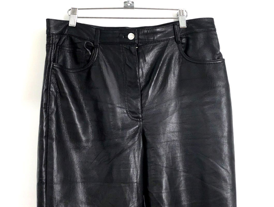 Wilfred Women's Black Faux Leather High Rise Straight Leg Pants Sz 12