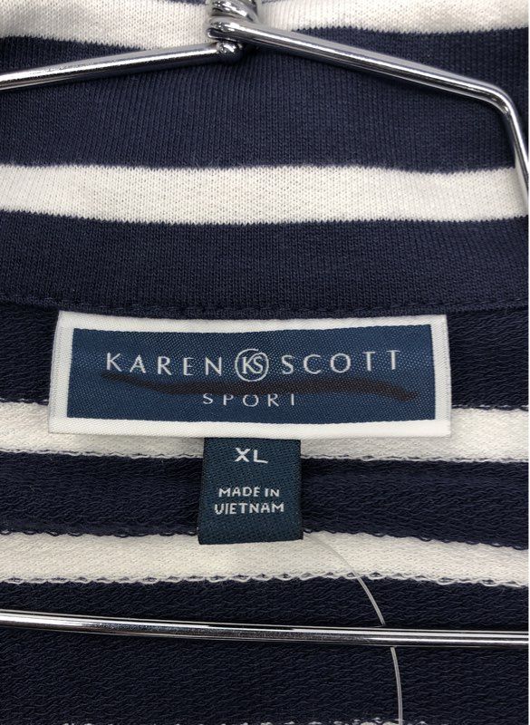Karen Scott Sport Women's Navy White Striped Full Zip Jacket Cardigan Sz XL NWT