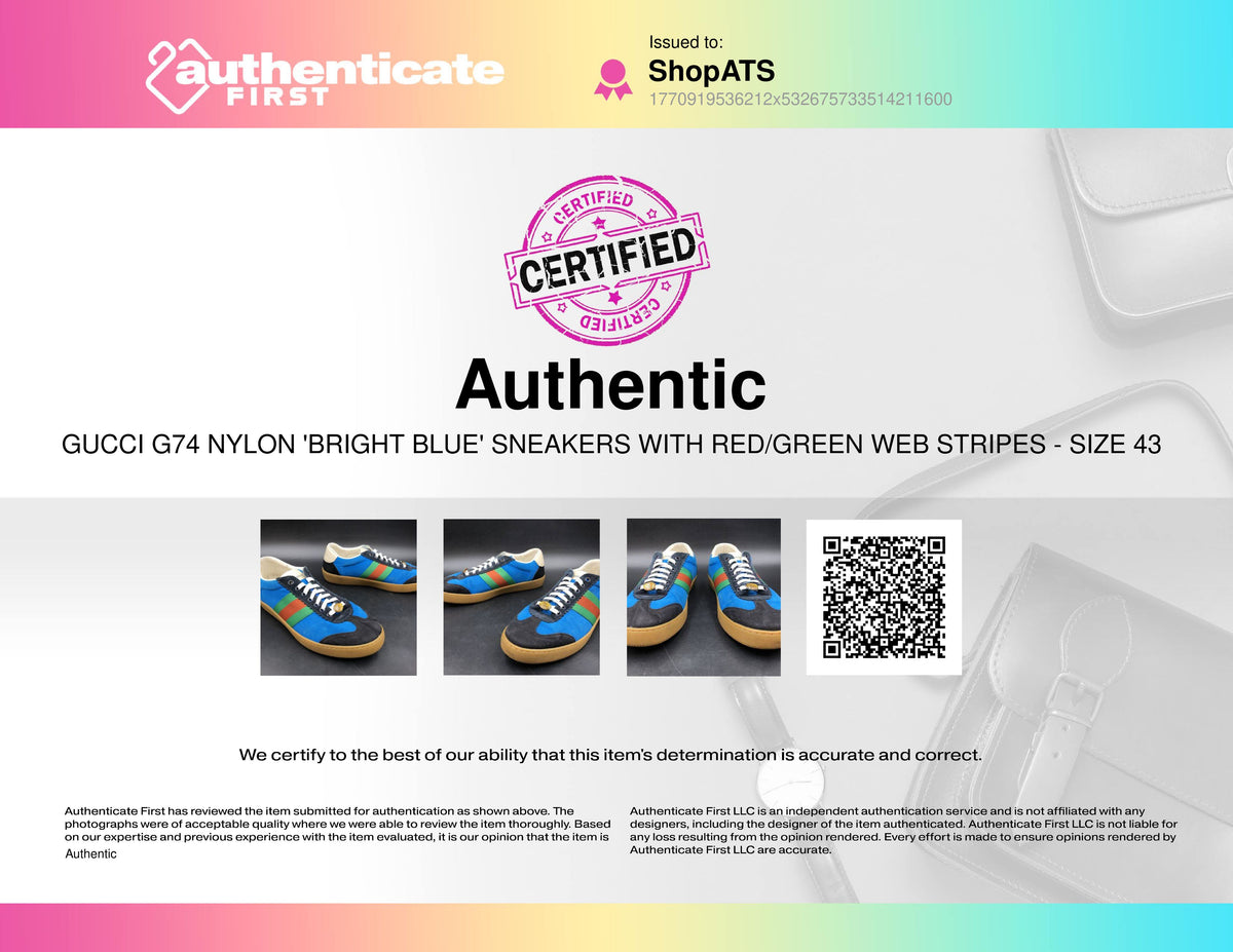 Gucci G74 Nylon 'Bright Blue' Men's Sneakers with Web Stripes - Size 43 (+COA)