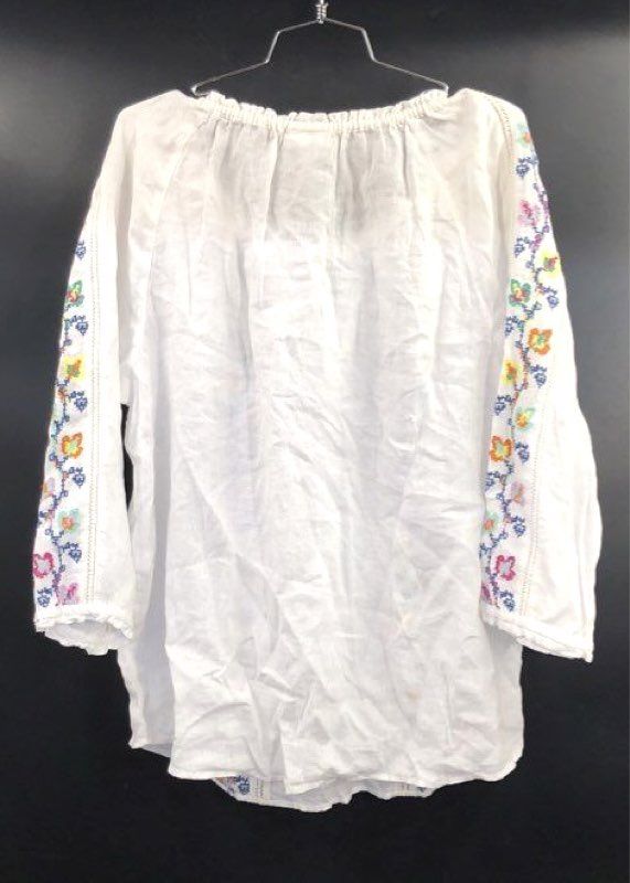 J. Jill Women's Love Linen Embroidered Floral Peasant Blouse White Multi Sz L