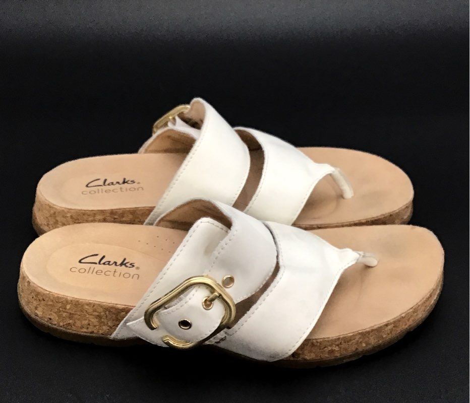 Clarks Women&#39;s Pink White Flip-Flop And Slingback Sandals - Size 7M Lot Of 2