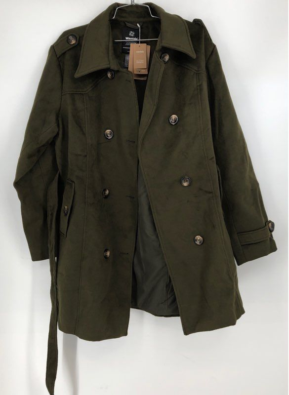 NWT Wantdo Women&#39;s Green Belted Collared Trench Coat - Size XL