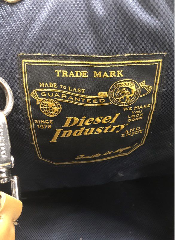 Vintage Diesel Industry Navy Mesh Tan Leather 2-Way Tote Crossbody Bag Large