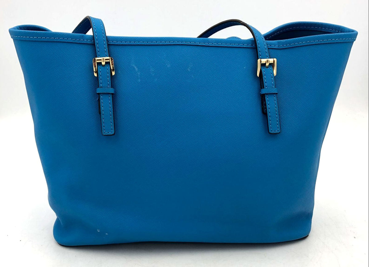 Authentic Michael Kors Women&#39;s Cyan Blue Leather Luxury Tote Bag - COA Included