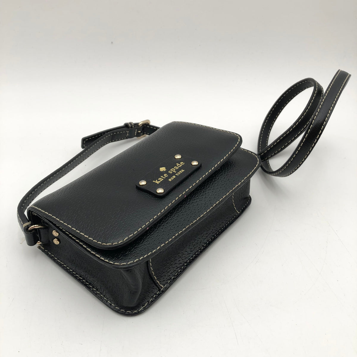 Kate Spade Black Leather Lena Mini Flap Crossbody Bag Gold Hardware COA