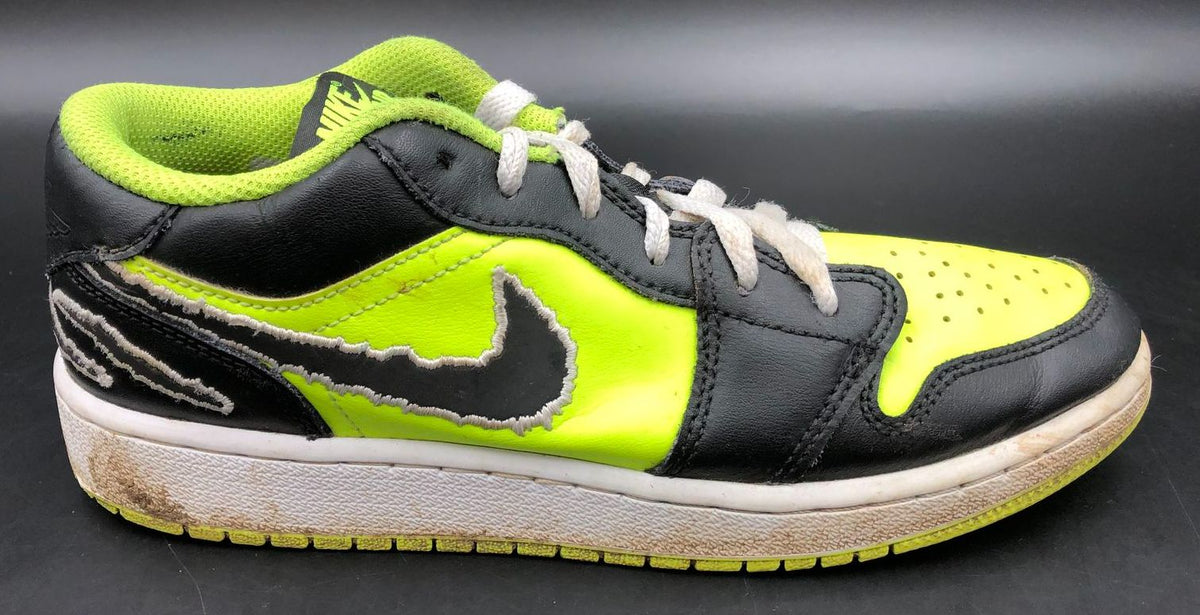 Nike Jordan 1 Low GS 'Big Cat Energy' Black/Neon Green Sneakers - Sz 5.5Y (+COA)