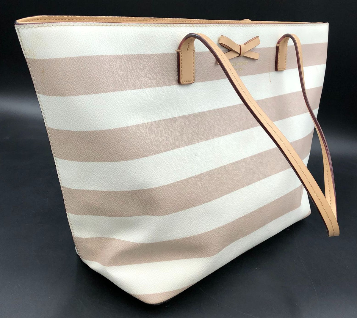 Authentic Kate Spade New York Womens White Tan Luxury Tote Bag - COA Included