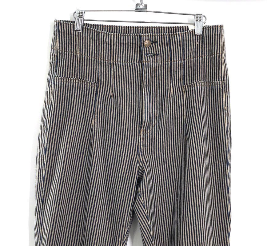 We The Free Women's Blue Tan Hickory Stripe High Rise Flare Jeans Sz 30
