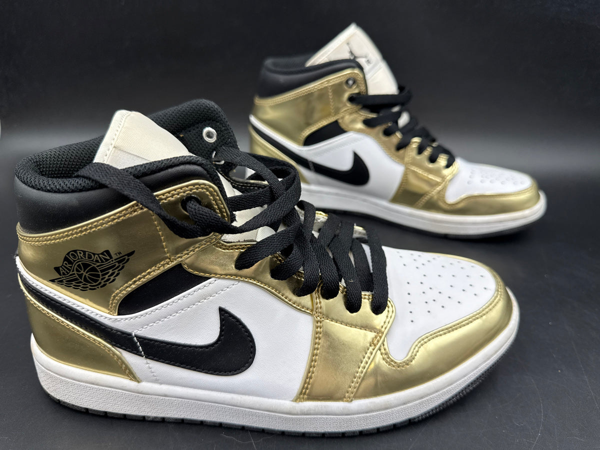 Nike Air Jordan 1 Mid SE Metallic Gold White Black Sneakers Men's Size 8 COA