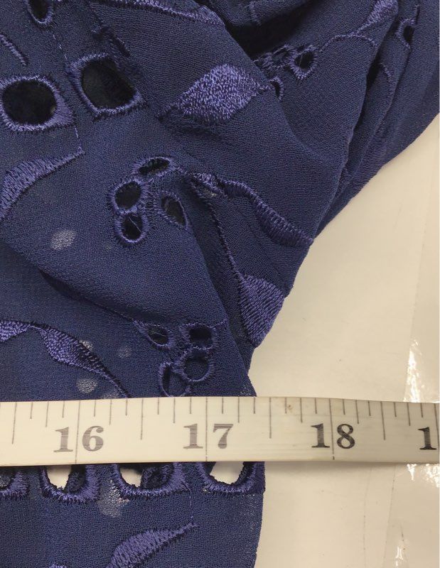 Chico's Women's Navy Blue Eyelet Broderie Anglaise Open Front Topper Jacket Sz 0