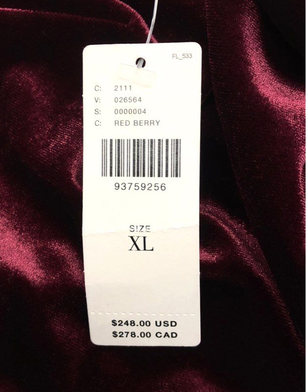 BHLDN Women's Red Berry Velvet Strapless Gown High Slit Floor Length NWT Sz XL