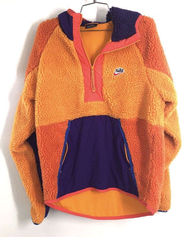 Nike Women's Orange Purple Colorblock Sherpa Fleece Half Zip Hoodie Size S