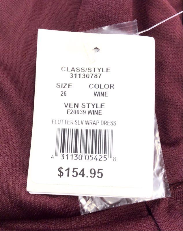NWT Celebrate By DB Studio Women's Wine Wrap Dress - Size 26