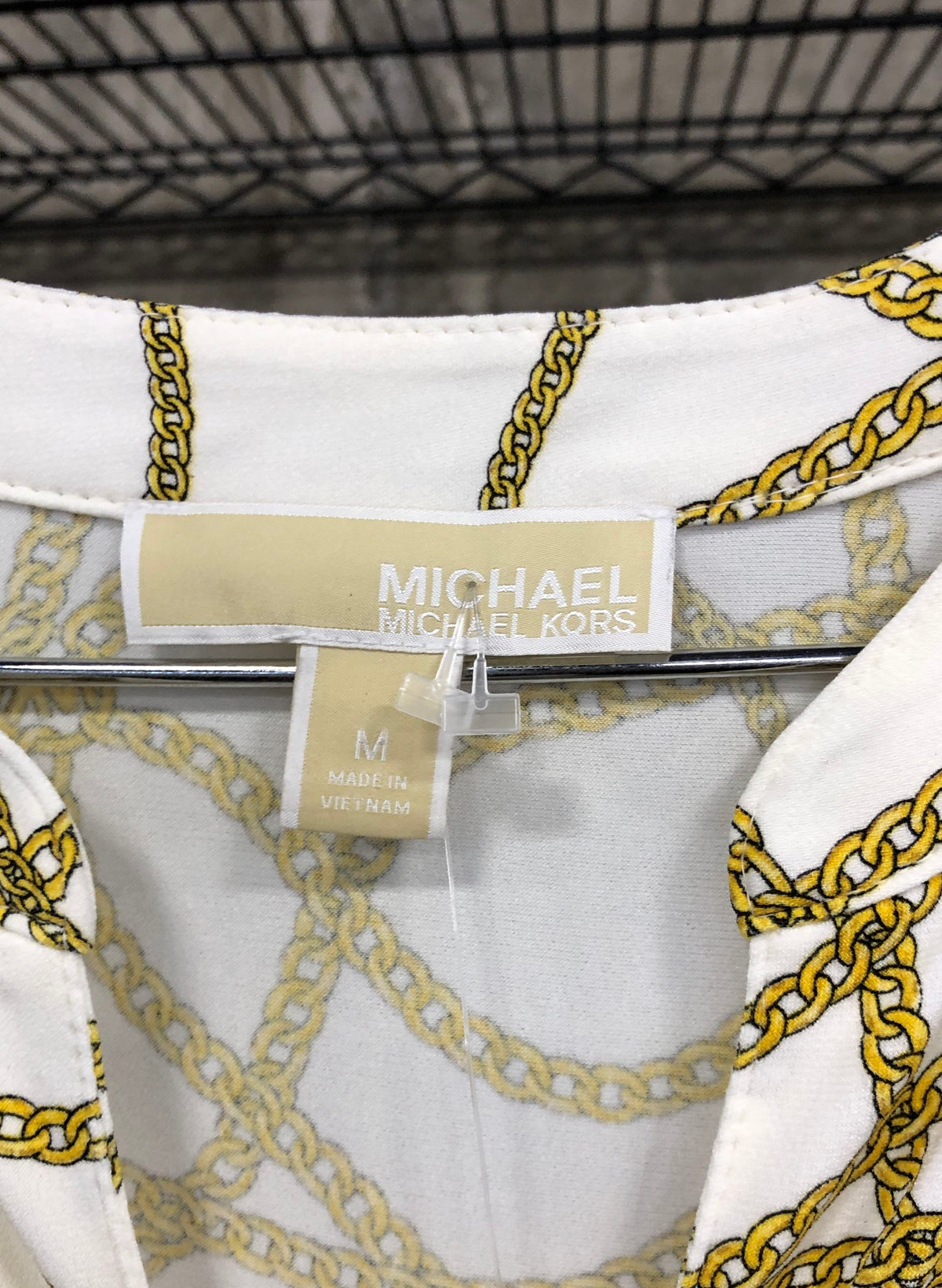 Michael Kors Women's Bone Gold Chain Print Quarter Zip Blouse NWT Sz M