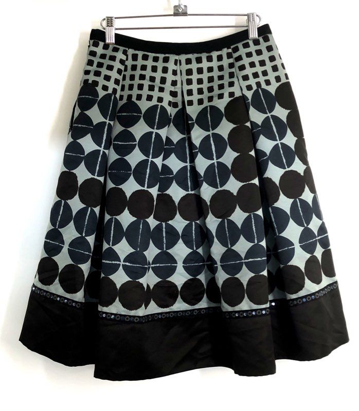 Beatrice .b Women's Geometric Pleated Skirt Sequin Trim Italy Sz 4