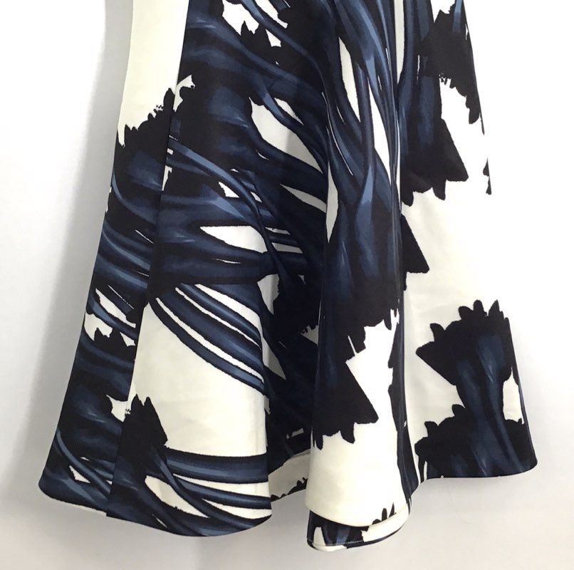 Halston Heritage Women's Abstract Floral Fit and Flare Dress Black Blue Sz 0 NWT