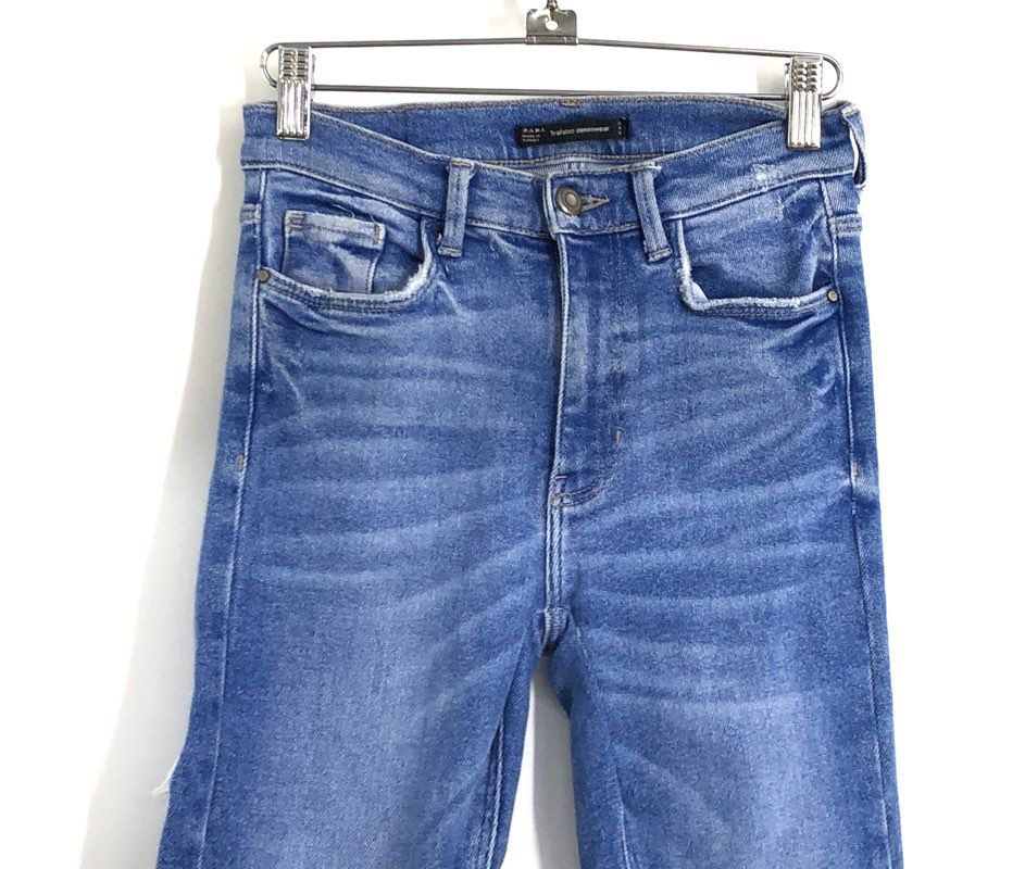 Zara Women's Blue Trafaluc High Rise Distressed Ripped Skinny Jeans Sz 26
