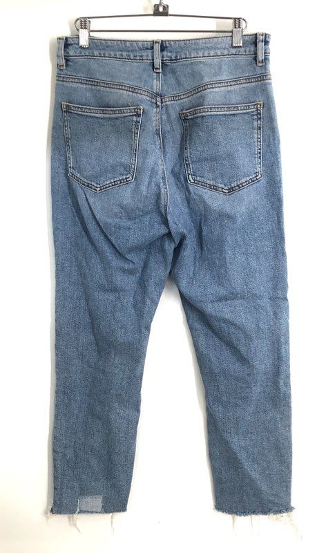 ASOS Women's Distressed Ripped High Rise Straight Leg Blue Jeans Sz 30x28