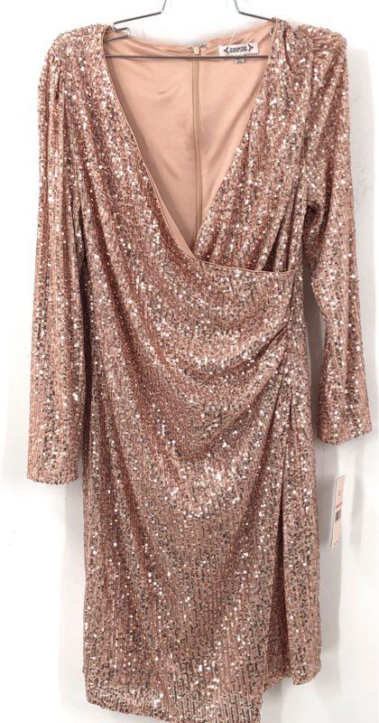 Nanette Lepore Women's NWT Rose Gold Sequin Faux Wrap Cocktail Dress Sz 10