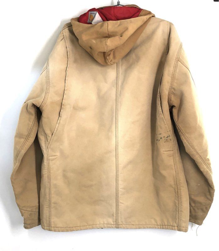Vintage 90s Carhartt Distressed Quilt Lined Hooded Chore Coat Jacket Sz 3XL