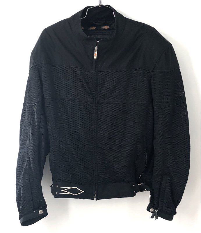 Power Trip Men's Motorcycle Jacket Black Armored Mesh Full Zip Sz L