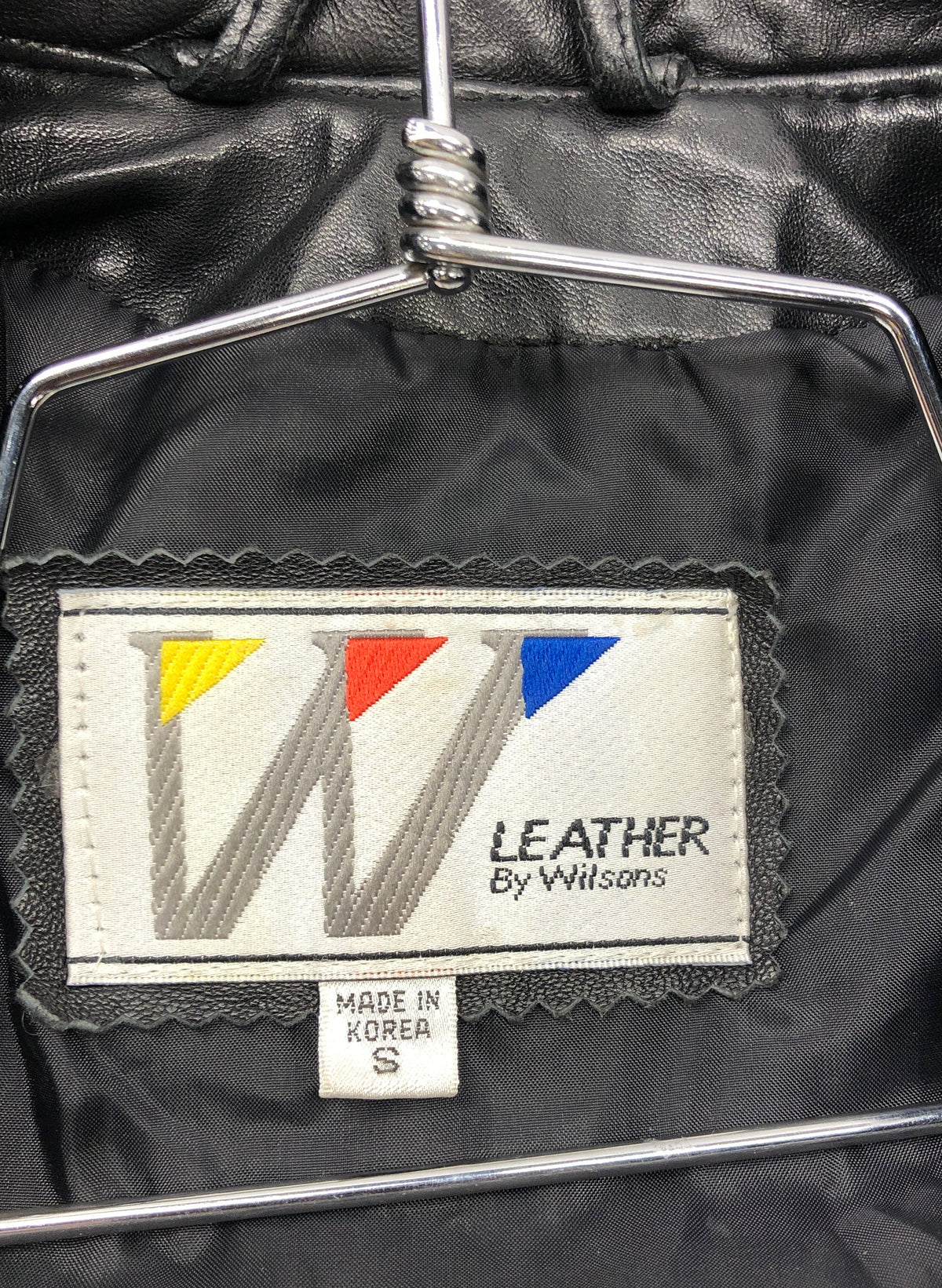 Vintage 80s Wilsons Leather Womens Black Shawl Collar Open Front Jacket Sz S