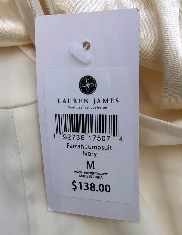 Lauren James Women's Ivory Farrah Satin Halter Wide Leg Jumpsuit Sz M NWT