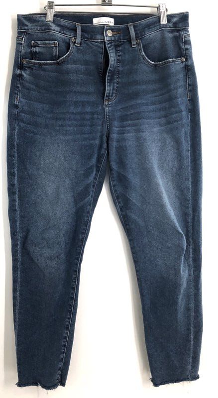 LOFT Women's The Skinny Blue Jeans Dark Wash Whiskered Raw Hem Size 31/12