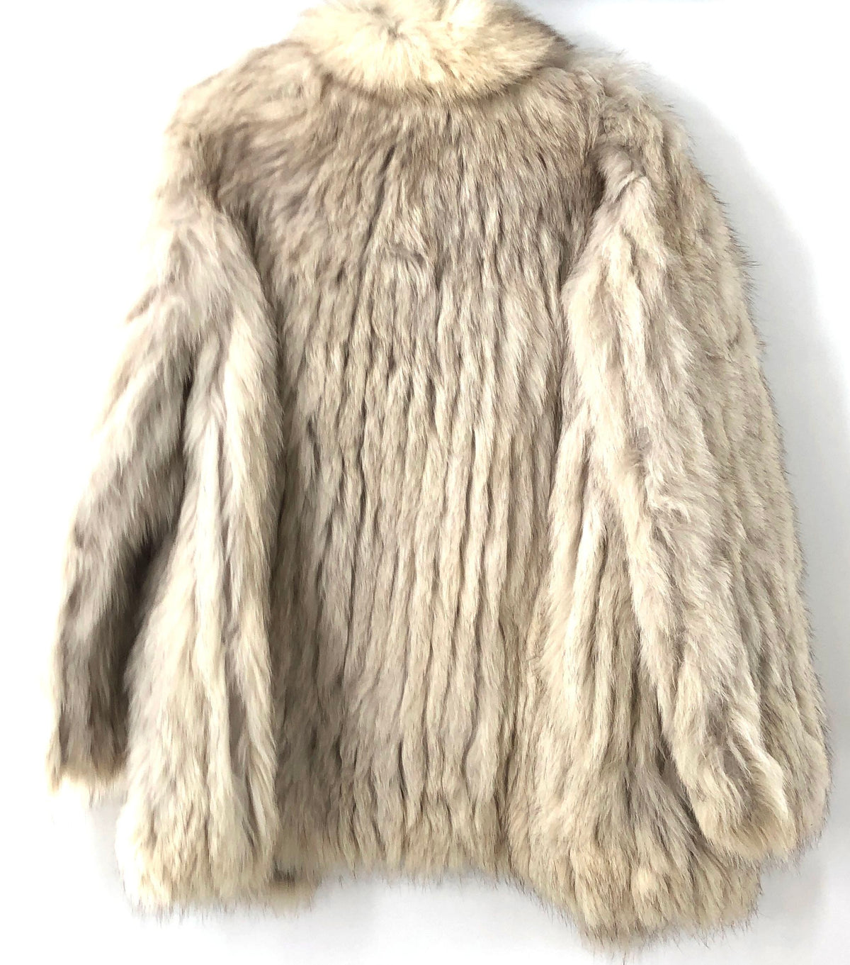 Vintage Women's Real Rabbit Fur Jacket Gray Cream Shawl Collar Coat Sz S