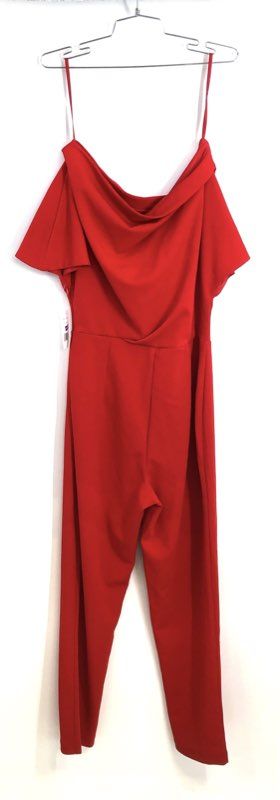 Alexia Admor Women's Red Cowl Neck Off Shoulder Jumpsuit Tapered Leg Sz L NWT