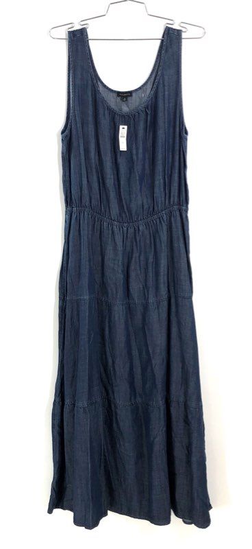 Talbots Women's Blue Tiered Sleeveless Tencel Lyocell Maxi Dress Sz 10 NWT