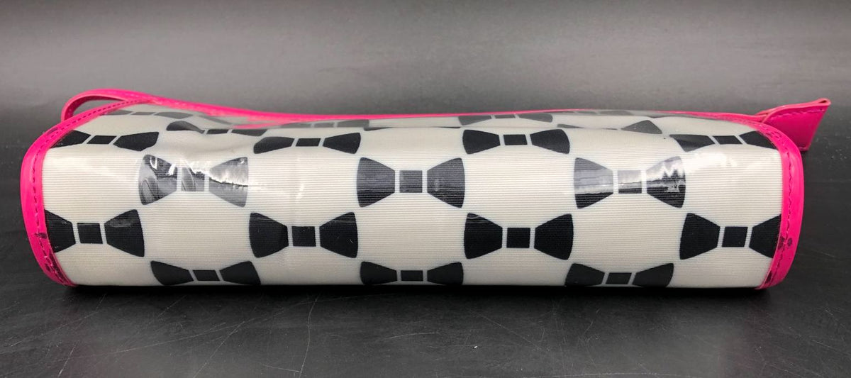 Kate Spade Heddy White/Black Bow Print Cosmetics Pouch w/ Pink Trim &amp; Tag (+COA)