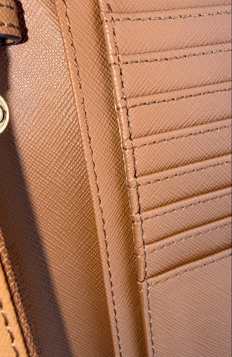 Michael Kors Brown Saffiano Leather Bifold Wallet Gold Hardware