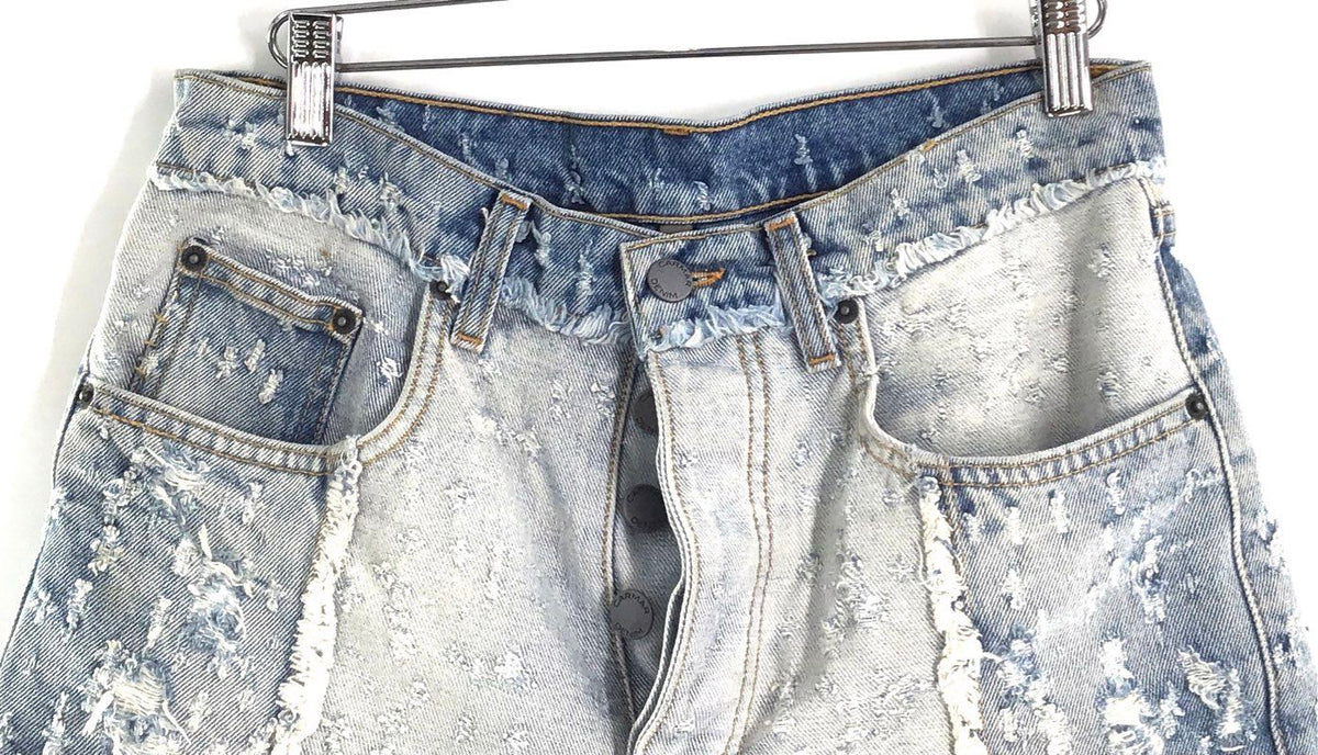 Carmar Women's Light Wash Distressed High Rise Denim Patchwork Shorts Sz 27