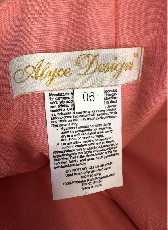 Alyce Designs 1325 Women's Gown Maxi Dress Coral Chiffon Beaded Open Back Sz 6