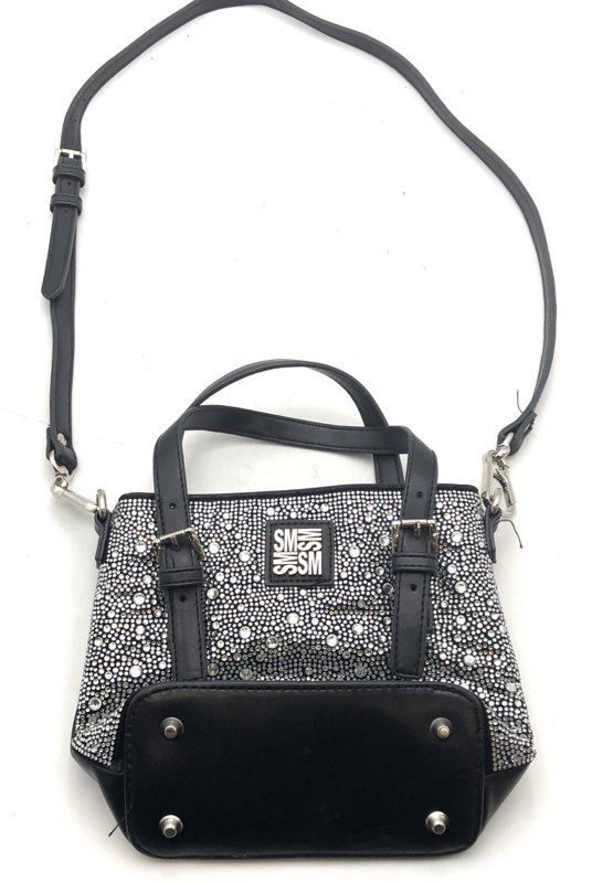 Steve Madden Black Rhinestone Embellished Crossbody Satchel Bag Silver Hardware