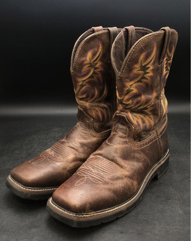 Justin Stampede WK4689 Brown Leather Waterproof Square Toe Work Boots Size 13EE