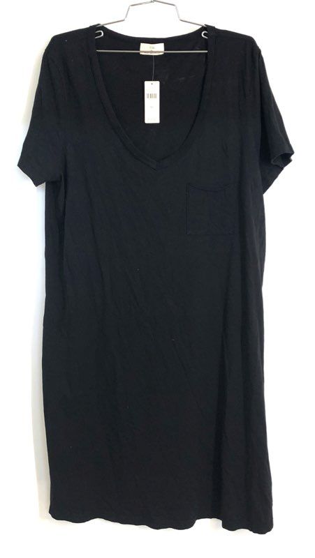 t:la Women's Black Cotton V-Neck Pocket T-Shirt Dress Sz XL NWT