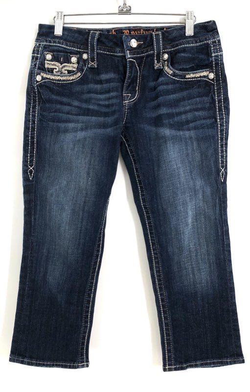 Rock Revival Women's Rubella EP Capri Jeans Dark Wash Embellished Pockets Sz 27