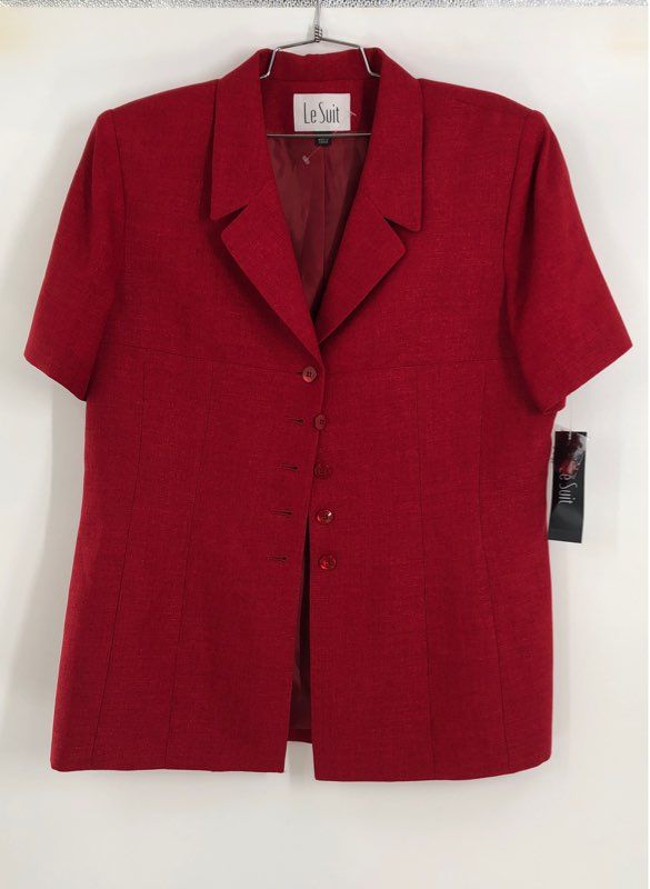 NWT Le Suit Women&#39;s Red Short Sleeve Notch Lapel Blazer - Size 16