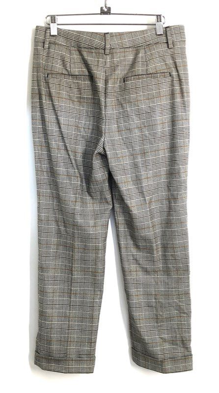 Zara Woman Women's Trousers Grey Brown Glen Check Plaid Cuffed Straight Leg Sz 4