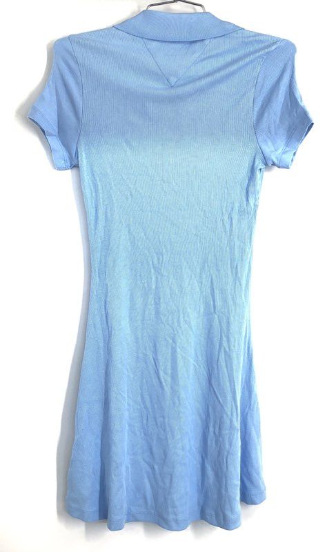 Tommy Jeans Women's Light Blue Ribbed Short Sleeve Skater Polo Dress NWT Sz S