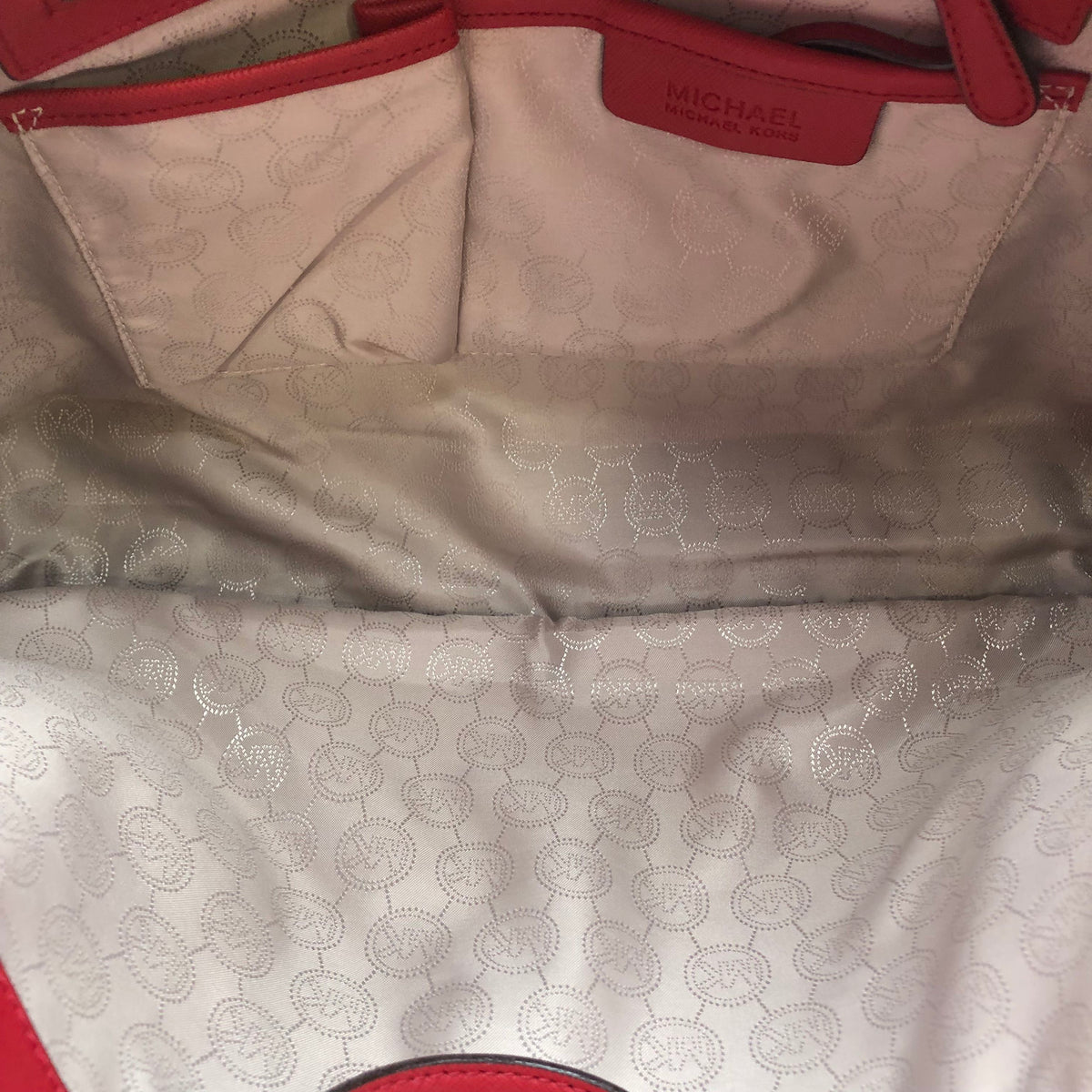 Michael Kors Red Saffiano Leather Jet Set Travel Tote Bag Silver Hardware COA