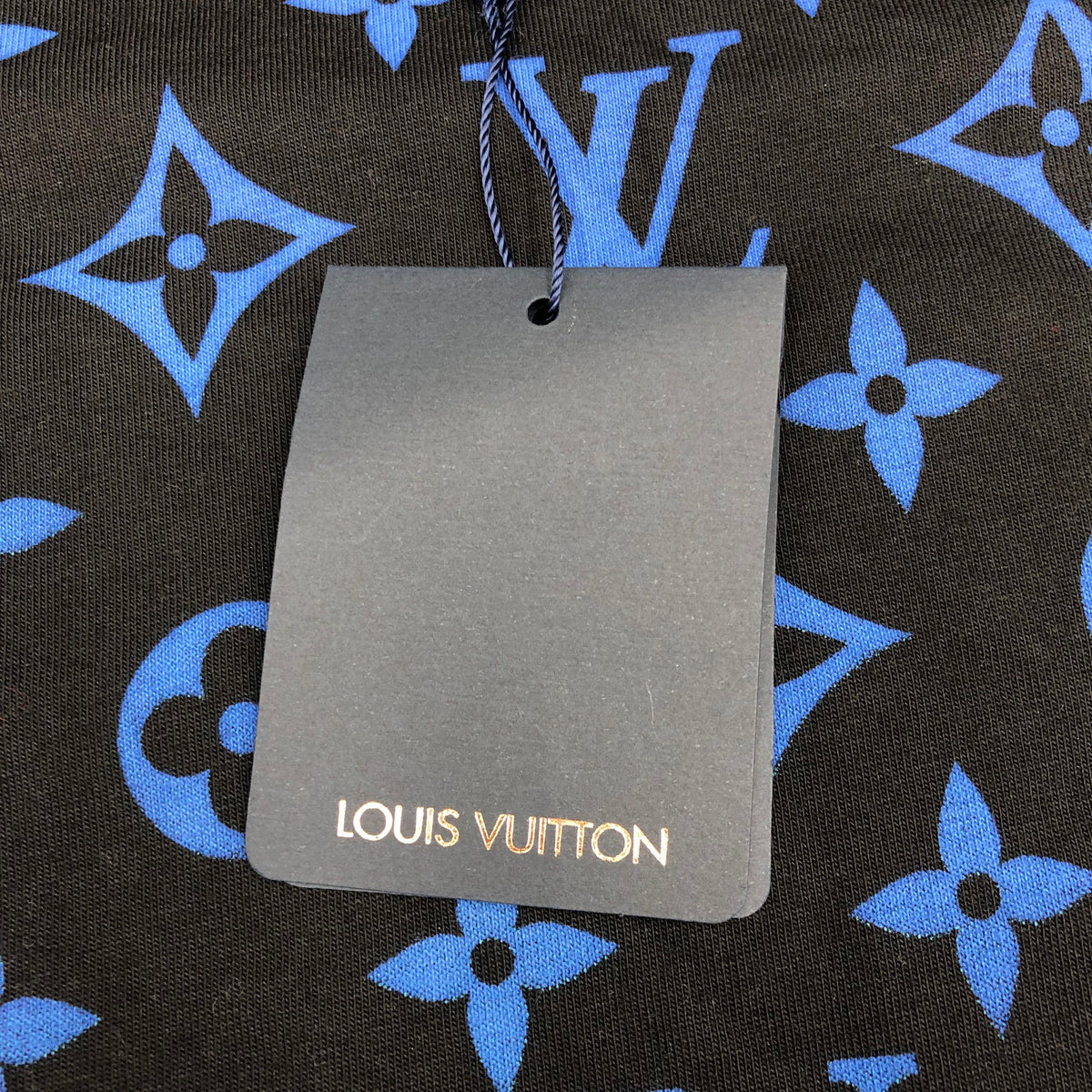 Louis Vuitton Inspired Men's Black T-Shirt w/ Green/Blue Monogram Print - Sz 2XL