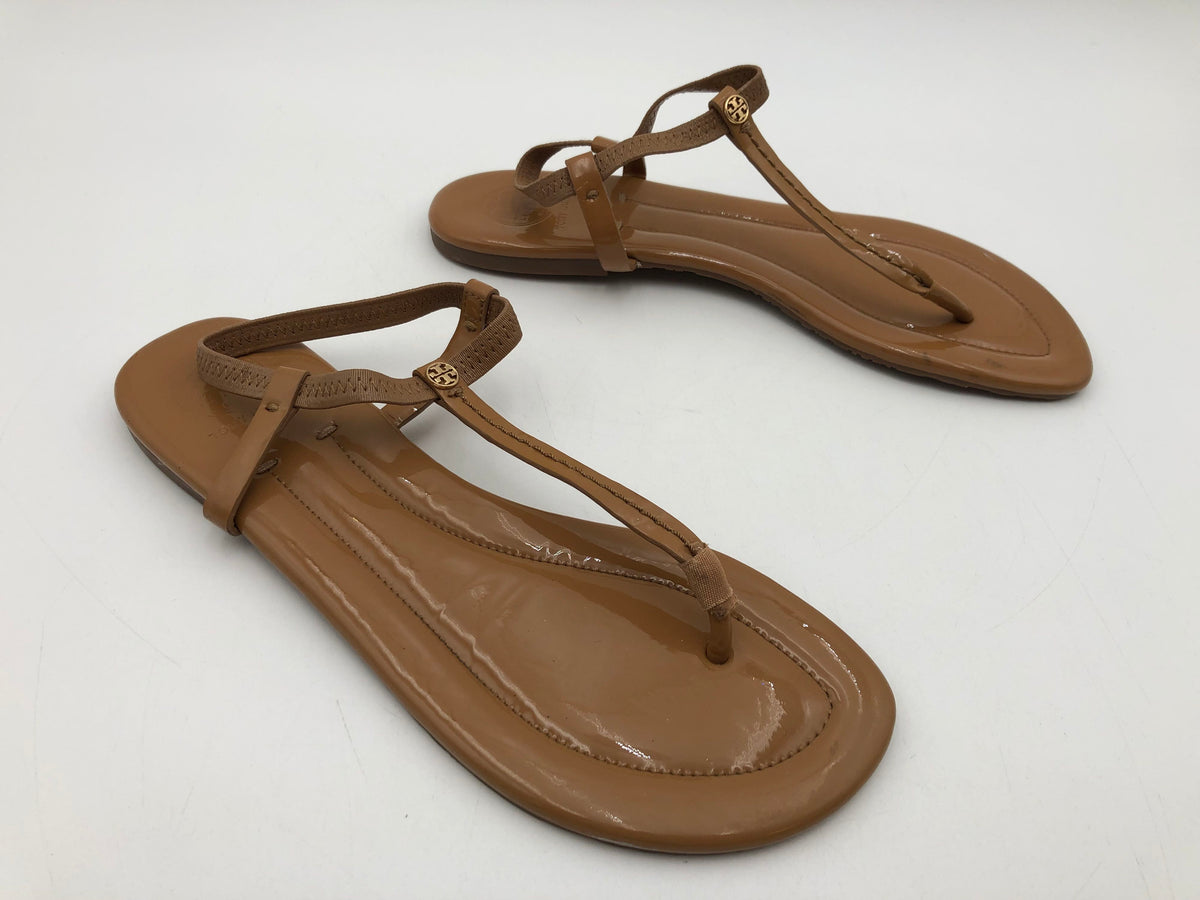 Tory Burch Emmy Miller Tan Patent Leather Thong Sandals Women's Size 10 COA