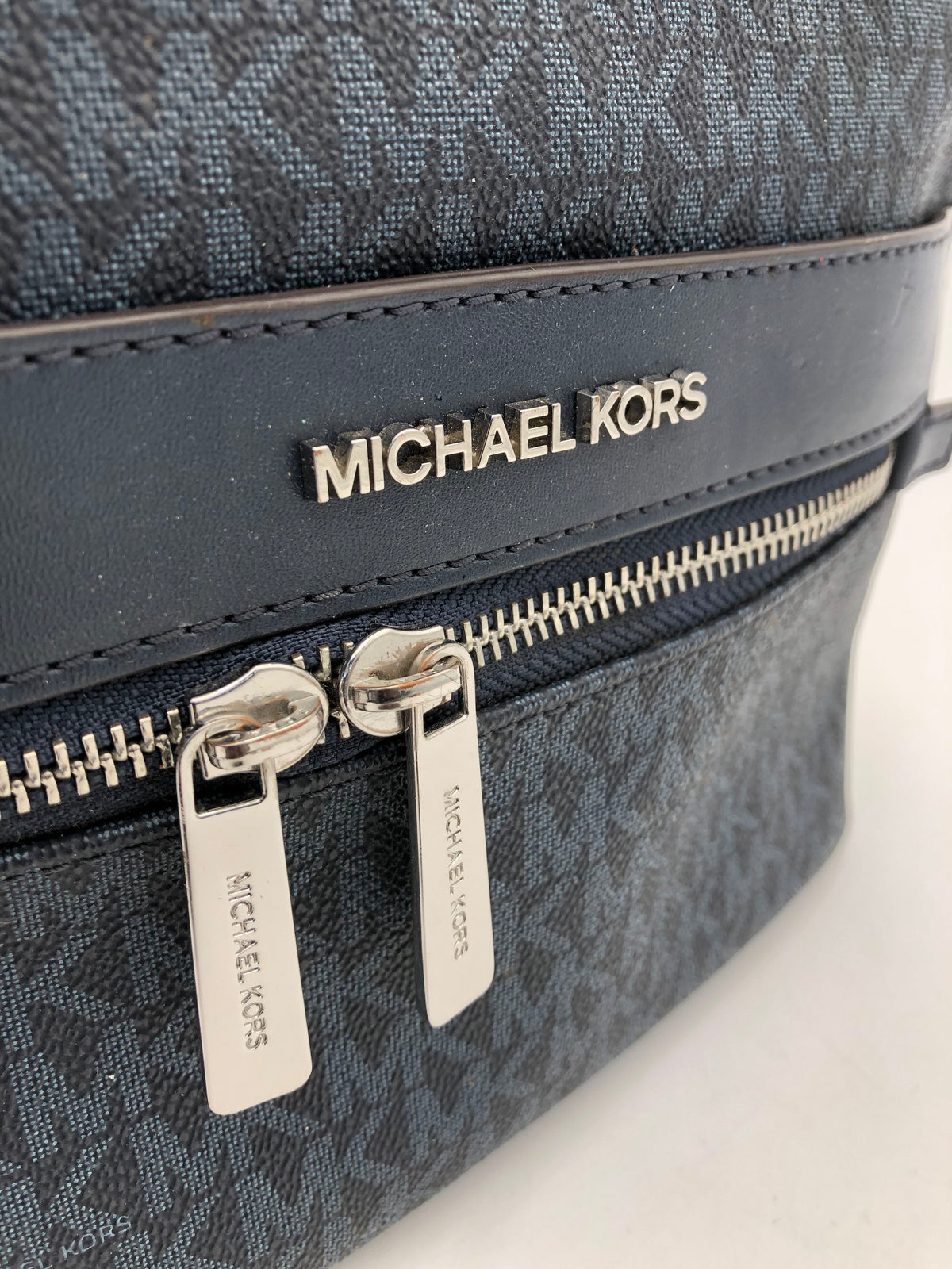 Michael Kors Navy Blue Leather Signature Print Back Pack (+COA)