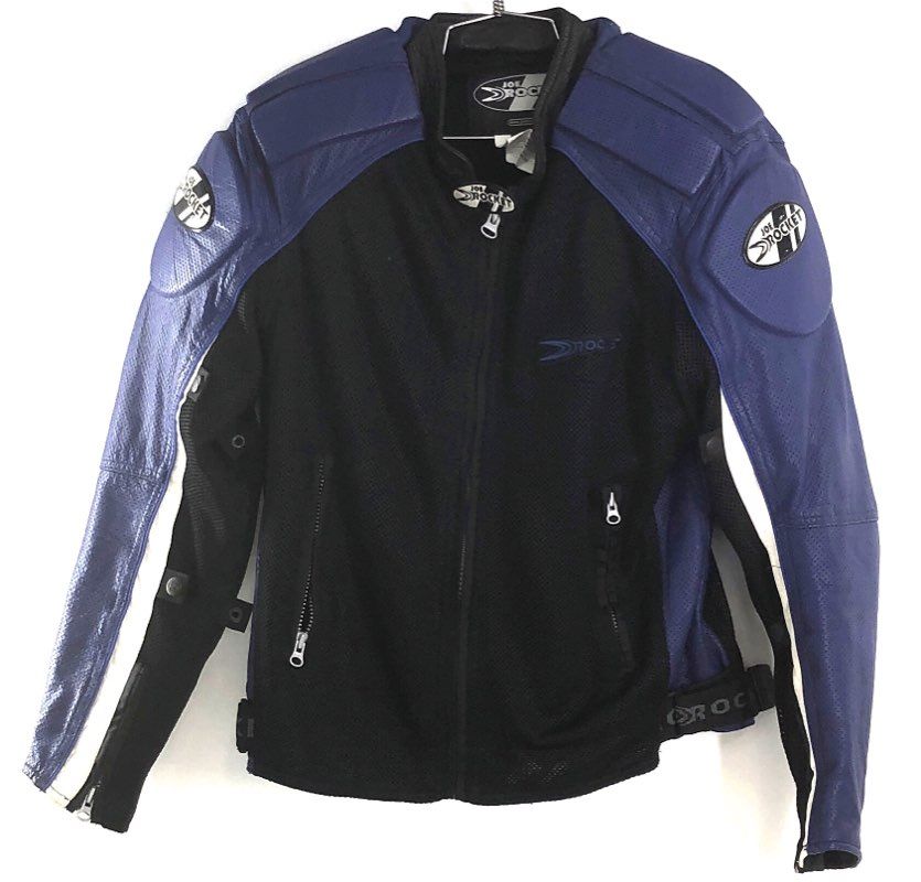 Joe Rocket Men's Black Blue Perforated Leather Mesh Motorcycle Jacket M
