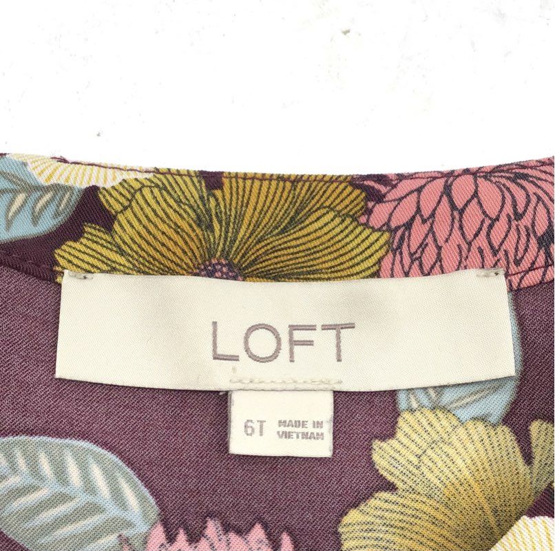 LOFT Women's Burgundy Floral Long Sleeve Shift Dress Round Neck Sz 6T